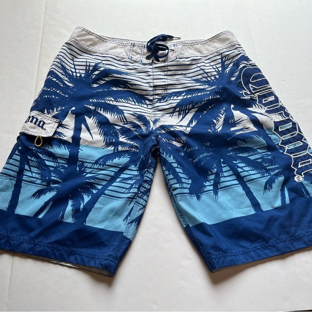 Corona Extra Men's Board Shorts Blue/White Palm Tree Design Size 2XL